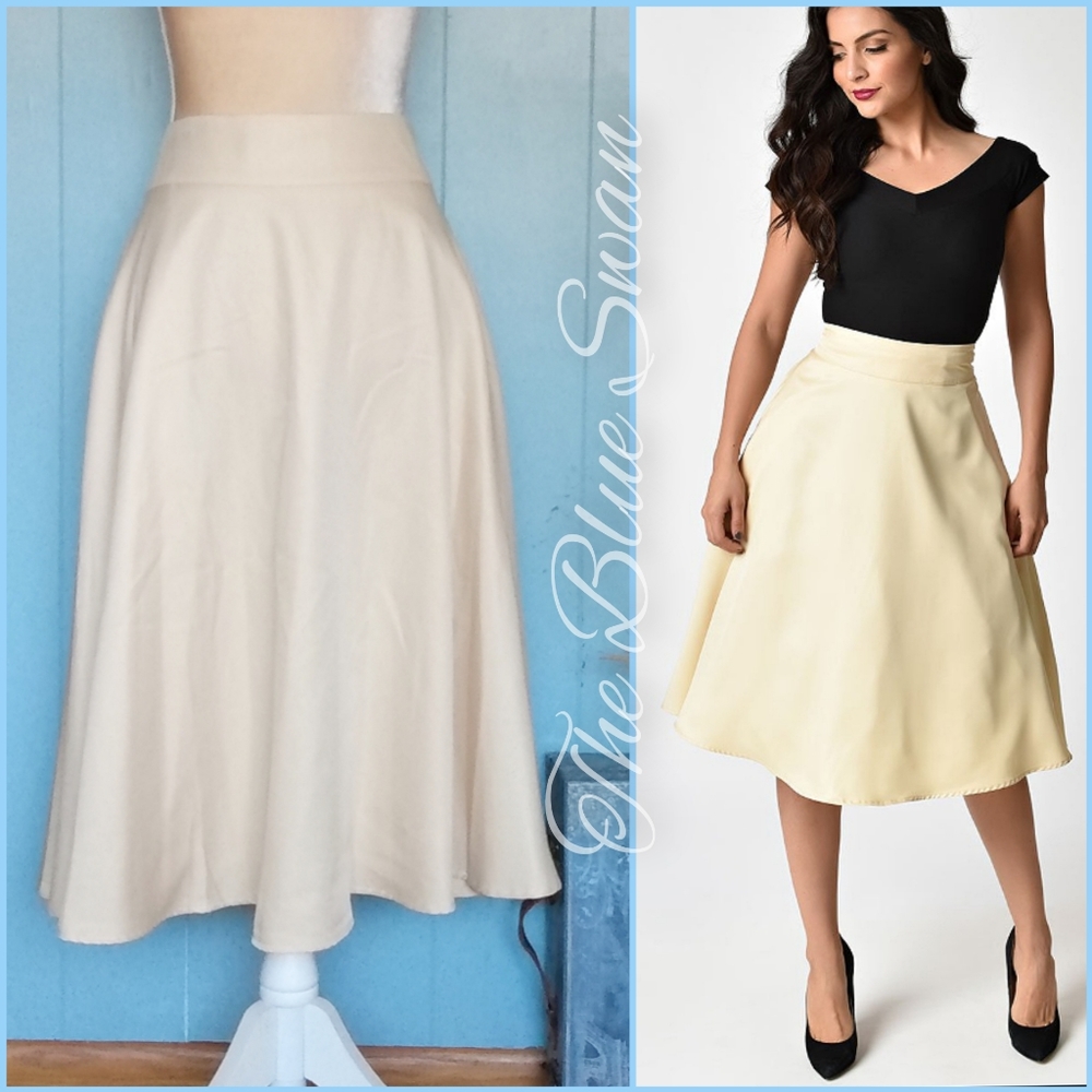 NWOT Unique Vintage Retro Vivien Cream Skirt M